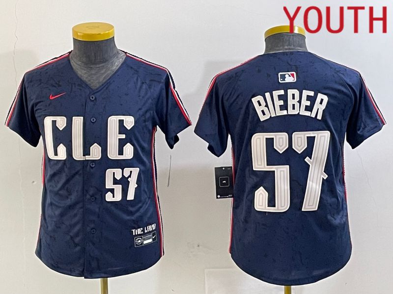 Youth Cleveland Indians #57 Bieber Blue City Edition Nike 2024 MLB Jersey style 4->youth mlb jersey->Youth Jersey